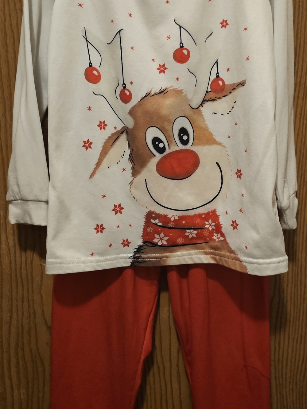 Kids Holiday Reindeer Pajama Set - White & Red